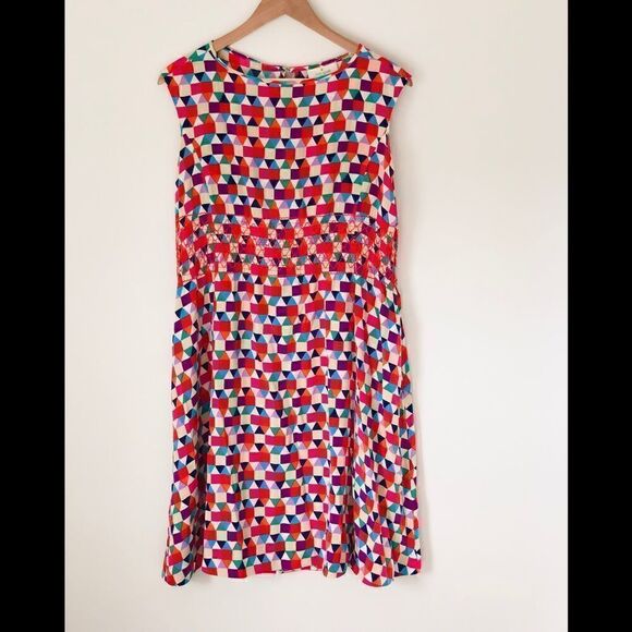 Kate Spade 100% Silk Abbey Sheath Geometric Dress Smocked Waist Size 2 - Picture 5 of 7